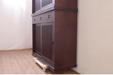中古　民芸家具　和光　NEW北樹　水屋115K　上質な和の空間を演出する二段重ね水屋箪笥(食器棚、茶箪笥、キャビネット、収納棚、戸棚、店舗什器)(R-072565)