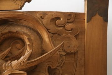 和製ビンテージ　総欅(ケヤキ)材　迫力ある龍の彫刻が素晴らしい!!置いてあるだけで目を惹く衝立(つい立て、衝い立て、仕切り、ヴィンテージ)(定価約440万円)(R-072570)