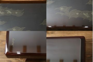 中古　美品!!　輪島塗り　玉水刻　上品な佇まいが魅力的のガラス天板付き座卓(ローテーブル、センターテーブル、リビングテーブル)(R-072571)