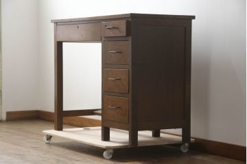 和製アンティーク　希少サイズ!!　薄型　楢(ナラ)材　ノスタルジックな雰囲気漂う片袖机(ワークデスク、コンソールテーブル、在宅ワーク、在宅用、勉強机)(R-072589)