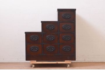 中古　美品　上質な和の雰囲気香る階段箪笥風収納箪笥(整理たんす、階段タンス、和タンス、引き出し)(R-072593)