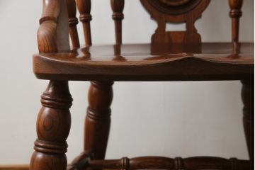 和製ビンテージ　松本民芸家具　存在感のあるホイールデザインが格好良い大キャプテンチェア(椅子、イス、アームチェア、ウィンザーチェア、ウインザーチェア、板座チェア、ヴィンテージ)(定価約52万円)(R-072599)