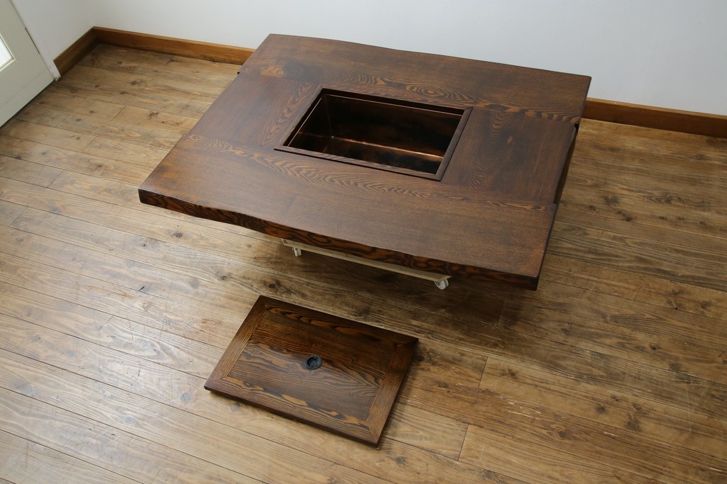 中古　美品　国産職人手作り品　総栗材　和のお部屋づくりにおすすめな囲炉裏テーブル　(R-072601)