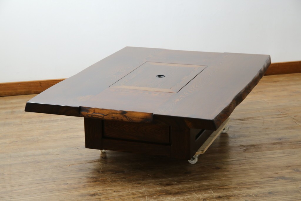 中古　美品　国産職人手作り品　総栗材　和のお部屋づくりにおすすめな囲炉裏テーブル　(R-072601)