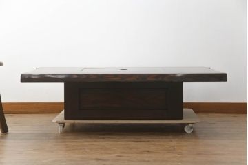 中古　美品　国産職人手作り品　総栗材　和のお部屋づくりにおすすめな囲炉裏テーブル(座卓、木製火鉢、長火鉢、ローテーブル)(R-072601)