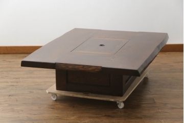 中古　美品　国産職人手作り品　総栗材　和のお部屋づくりにおすすめな囲炉裏テーブル(座卓、木製火鉢、長火鉢、ローテーブル)(R-072601)