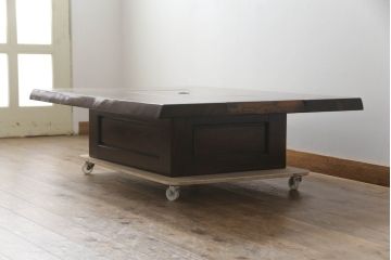 中古　美品　国産職人手作り品　総栗材　和のお部屋づくりにおすすめな囲炉裏テーブル(座卓、木製火鉢、長火鉢、ローテーブル)(R-072601)