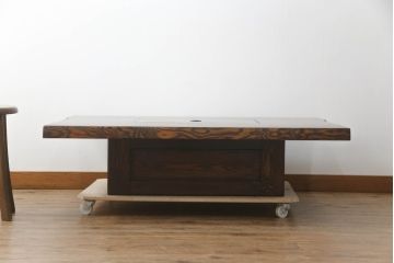 中古　美品　国産職人手作り品　総栗材　和のお部屋づくりにおすすめな囲炉裏テーブル(座卓、木製火鉢、長火鉢、ローテーブル)(R-072601)