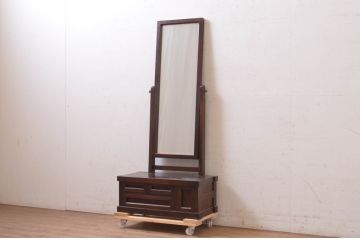 中古　松本民芸家具　直線的でシンプルなデザインが美しい鏡台(ドレッサー、化粧台、ミラー、姿見)(R-072602)