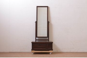 中古　松本民芸家具　直線的でシンプルなデザインが美しい鏡台(ドレッサー、化粧台、ミラー、姿見)(R-072602)