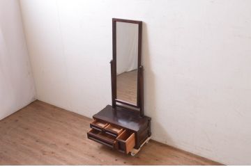 中古　松本民芸家具　直線的でシンプルなデザインが美しい鏡台(ドレッサー、化粧台、ミラー、姿見)(R-072602)