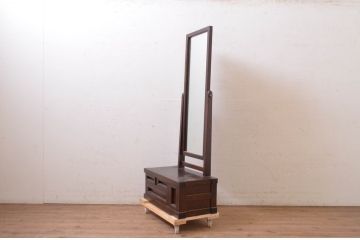 中古　松本民芸家具　直線的でシンプルなデザインが美しい鏡台(ドレッサー、化粧台、ミラー、姿見)(R-072602)