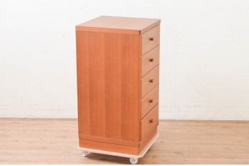 和製ビンテージ　チーク材　シンプルなデザインで使いやすい縦型チェスト(サイドチェスト、引き出し、ヴィンテージ)(R-072605)