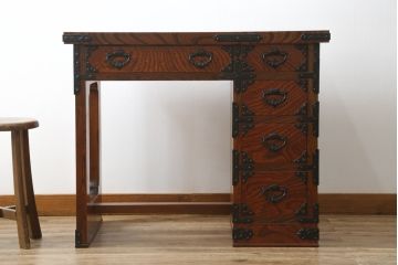 中古　特注　希少モデル　岩谷堂箪笥　和の雰囲気を高める片袖机(ワークデスク、在宅ワーク、在宅用、勉強机)(R-072610)