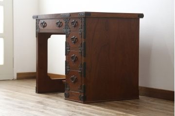 中古　特注　希少モデル　岩谷堂箪笥　和の雰囲気を高める片袖机(ワークデスク、在宅ワーク、在宅用、勉強机)(R-072610)