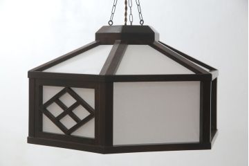 和製ビンテージ　松本民芸家具風　吉田璋也風　落ち着いた色味の木枠がアクセントの天井照明(行燈、行灯、あんどん、ペンダントライト、吊り下げ照明、ヴィンテージ)(R-072612)