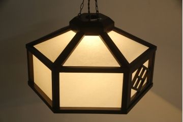 和製ビンテージ　松本民芸家具風　吉田璋也風　落ち着いた色味の木枠がアクセントの天井照明(行燈、行灯、あんどん、ペンダントライト、吊り下げ照明、ヴィンテージ)(R-072612)