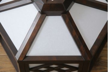 和製ビンテージ　松本民芸家具風　吉田璋也風　落ち着いた色味の木枠がアクセントの天井照明(行燈、行灯、あんどん、ペンダントライト、吊り下げ照明、ヴィンテージ)(R-072612)