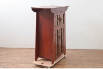 ビンテージ　ユニークなオリエンタルデザインの上開き扉付きキャビネット(収納棚、戸棚、ヴィンテージ)(R-072615)
