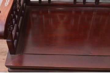 アジアンビンテージ　高級品!!　象嵌入りの凝ったデザインが魅力の唐木材製ベンチ(長椅子、長イス、花梨材、カリン材、板座チェア、3人掛けベンチ、ヴィンテージ)(R-072619)