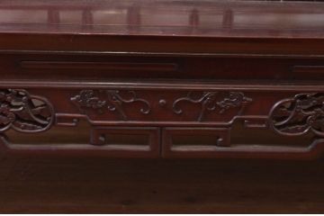 アジアンビンテージ　高級品!!　象嵌入りの凝ったデザインが魅力の唐木材製ベンチ(長椅子、長イス、花梨材、カリン材、板座チェア、3人掛けベンチ、ヴィンテージ)(R-072619)