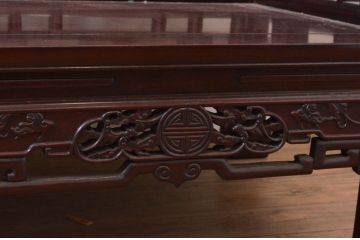 アジアンビンテージ　高級品!!　象嵌入りの凝ったデザインが魅力の唐木材製ベンチ(長椅子、長イス、花梨材、カリン材、板座チェア、3人掛けベンチ、ヴィンテージ)(R-072619)