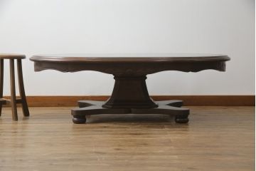イギリスビンテージ　天板大理石が目を引くクラシカルなお部屋に取り入れたいオーバルセンターテーブル(リビングテーブル、楕円、ローテーブル、英国、ヴィンテージ)(R-072632)