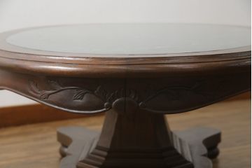 イギリスビンテージ　天板大理石が目を引くクラシカルなお部屋に取り入れたいオーバルセンターテーブル(リビングテーブル、楕円、ローテーブル、英国、ヴィンテージ)(R-072632)