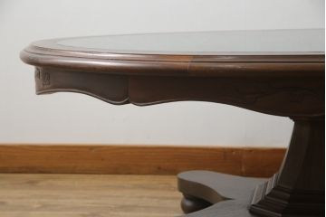 イギリスビンテージ　天板大理石が目を引くクラシカルなお部屋に取り入れたいオーバルセンターテーブル(リビングテーブル、楕円、ローテーブル、英国、ヴィンテージ)(R-072632)