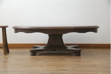 イギリスビンテージ　天板大理石が目を引くクラシカルなお部屋に取り入れたいオーバルセンターテーブル(リビングテーブル、楕円、ローテーブル、英国、ヴィンテージ)(R-072632)