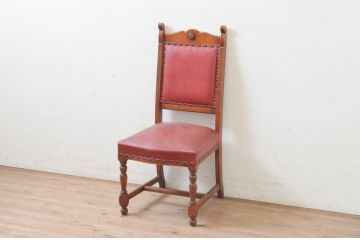 中古　横浜クラシック家具　ダニエル(daniel)　ミッシェル(Michel)サイドチェア　A-504　本革(レザー)　クラシカルな雰囲気漂うデザインがおしゃれなダイニングチェア(椅子、イス)(R-072638)