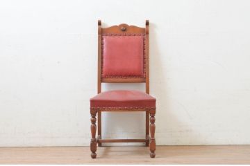 中古　横浜クラシック家具　ダニエル(daniel)　ミッシェル(Michel)サイドチェア　A-504　本革(レザー)　クラシカルな雰囲気漂うデザインがおしゃれなダイニングチェア(椅子、イス)(R-072638)