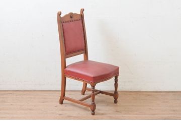 中古　横浜クラシック家具　ダニエル(daniel)　ミッシェル(Michel)サイドチェア　A-504　本革(レザー)　クラシカルな雰囲気漂うデザインがおしゃれなダイニングチェア(椅子、イス)(R-072638)