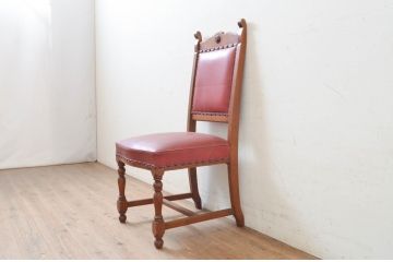 中古　横浜クラシック家具　ダニエル(daniel)　ミッシェル(Michel)サイドチェア　A-504　本革(レザー)　クラシカルな雰囲気漂うデザインがおしゃれなダイニングチェア(椅子、イス)(R-072638)