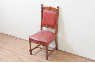 中古　横浜クラシック家具　ダニエル(daniel)　ミッシェル(Michel)サイドチェア　A-504　本革(レザー)　クラシカルな雰囲気漂うデザインがおしゃれなダイニングチェア(椅子、イス)(R-072638)