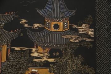 アジアンビンテージ　中国古美術　楓橋夜泊　寒山寺彫刻　清代書家彫刻　繊細な意匠が見事な衝立て(衝い立て、つい立て、間仕切り、パーテーション、ヴィンテージ)(R-072639)