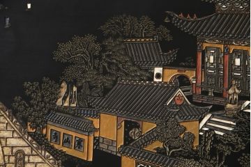 アジアンビンテージ　中国古美術　楓橋夜泊　寒山寺彫刻　清代書家彫刻　繊細な意匠が見事な衝立て(衝い立て、つい立て、間仕切り、パーテーション、ヴィンテージ)(R-072639)