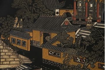 アジアンビンテージ　中国古美術　楓橋夜泊　寒山寺彫刻　清代書家彫刻　繊細な意匠が見事な衝立て(衝い立て、つい立て、間仕切り、パーテーション、ヴィンテージ)(R-072639)