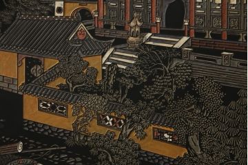アジアンビンテージ　中国古美術　楓橋夜泊　寒山寺彫刻　清代書家彫刻　繊細な意匠が見事な衝立て(衝い立て、つい立て、間仕切り、パーテーション、ヴィンテージ)(R-072639)