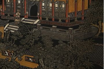 アジアンビンテージ　中国古美術　楓橋夜泊　寒山寺彫刻　清代書家彫刻　繊細な意匠が見事な衝立て(衝い立て、つい立て、間仕切り、パーテーション、ヴィンテージ)(R-072639)