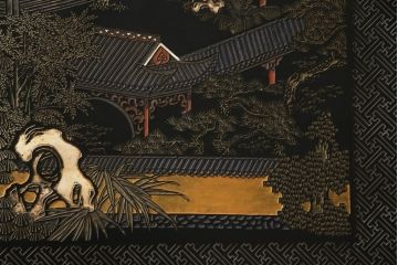 アジアンビンテージ　中国古美術　楓橋夜泊　寒山寺彫刻　清代書家彫刻　繊細な意匠が見事な衝立て(衝い立て、つい立て、間仕切り、パーテーション、ヴィンテージ)(R-072639)