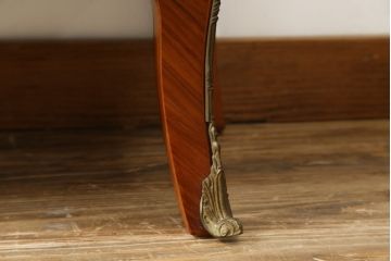 中古　イタリア製　天板大理石　真鍮金具付き　上品な佇まいとパーケットリーのデザインが魅力的なサイドチェスト(コモード、サイドテーブル、引き出し)(R-072643)
