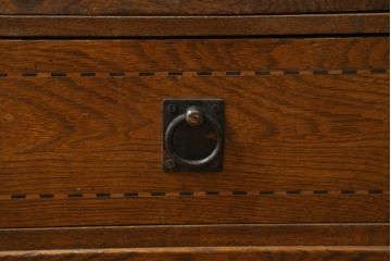 和製アンティーク　ナラ材　象嵌と透かし彫りが素敵な本箱(ブックケース、収納棚、書棚、戸棚)(R-072644)