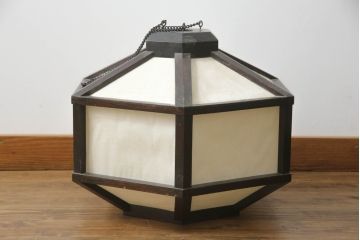 ビンテージ雑貨　総欅(ケヤキ)材　松本民芸家具風　吉田璋也(よしだしょうや)風　和の空間を演出するペンダントライトカバー(ペンダントランプカバー、天井照明カバー、吊り下げ照明カバー、電笠、ヴィンテージ)(R-072657)