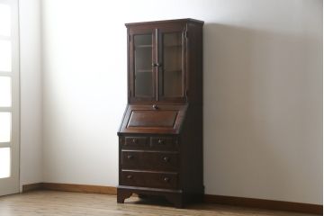 中古　美品　北海道民芸家具　上品な雰囲気漂うビューローブックケース(ライティングビューロー、簿記机、本箱、本棚、飾り棚、収納棚、戸棚、ワークデスク、在宅ワーク、在宅用)(R-072661)