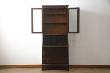 中古　美品　北海道民芸家具　上品な雰囲気漂うビューローブックケース(ライティングビューロー、簿記机、本箱、本棚、飾り棚、収納棚、戸棚、ワークデスク、在宅ワーク、在宅用)(R-072661)