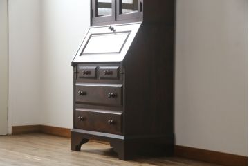 中古　美品　北海道民芸家具　上品な雰囲気漂うビューローブックケース(ライティングビューロー、簿記机、本箱、本棚、飾り棚、収納棚、戸棚、ワークデスク、在宅ワーク、在宅用)(R-072661)