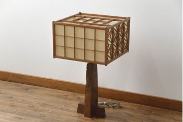 和製ビンテージ　激レア!直筆サイン入り　第3回「ジョージ・ナカシマ」展　小田急ハルク購入　ASANOHA LAMP(アサノハランプ)　LN511　麻の葉の美しいデザインが魅力の卓上照明(ジョージナカシマ、ASANOHA LAMP、アサノハテーブルランプ、間接照明、テーブルライト、ヴィンテージ)(R-072667)
