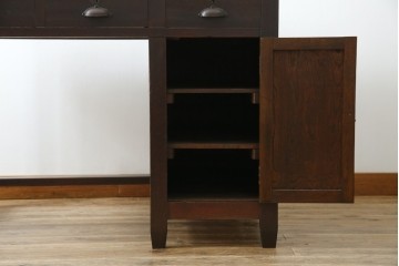 和製アンティーク　総ナラ材　直線的なデザインがレトロな片袖机　(R-072675)