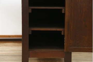 和製アンティーク　総ナラ材　直線的なデザインがレトロな片袖机　(R-072675)